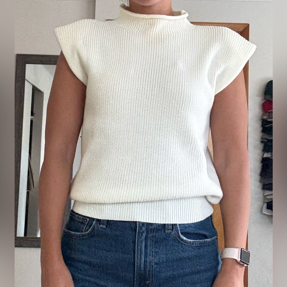 White Sleeveless Knit Sweater